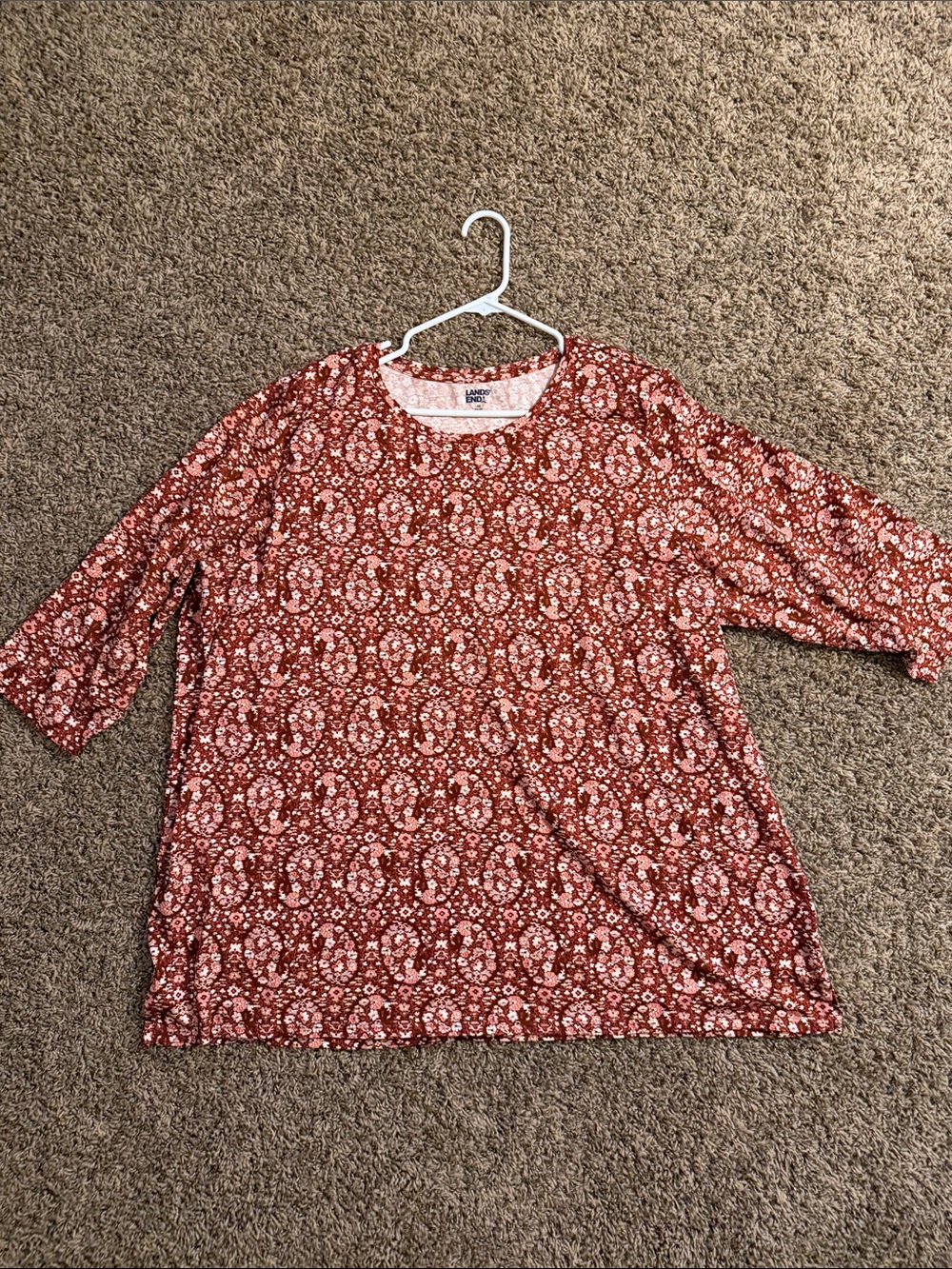 Lands' End Rust Paisley Scoop-Neck Tunic Top